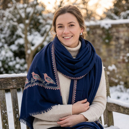 Pashmina Blue Plain Handwoven Stole — Premium