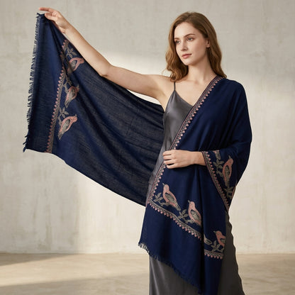 Pashmina Blue Plain Handwoven Stole — Premium
