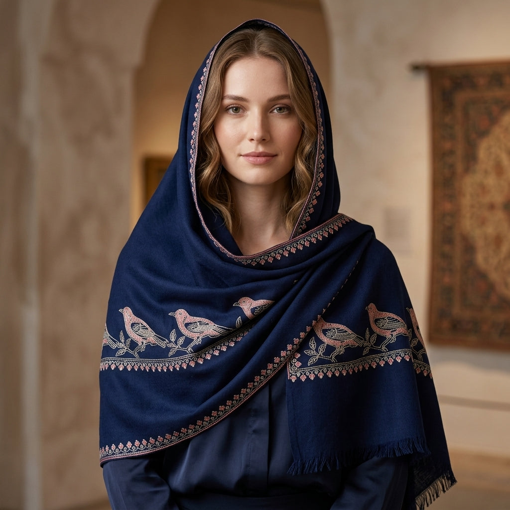 Pashmina Blue Plain Handwoven Stole — Premium