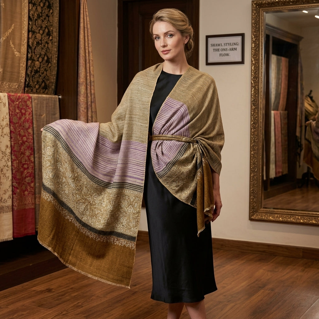 Pashmina Designer Stole — Ikat Pattern Ground