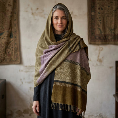Pashmina Designer Stole — Ikat Pattern Ground