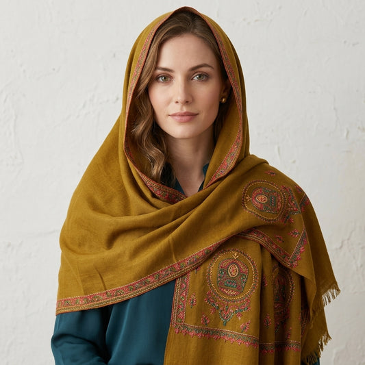 Pashmina Mustard Palla Design Handwoven Stole