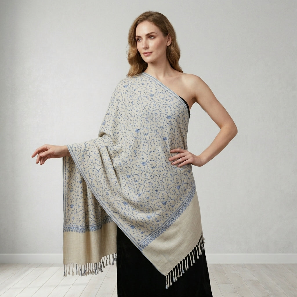 Pashmina Designer Stole — Ikat Pattern Ground
