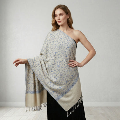 Pashmina Designer Stole — Ikat Pattern Ground
