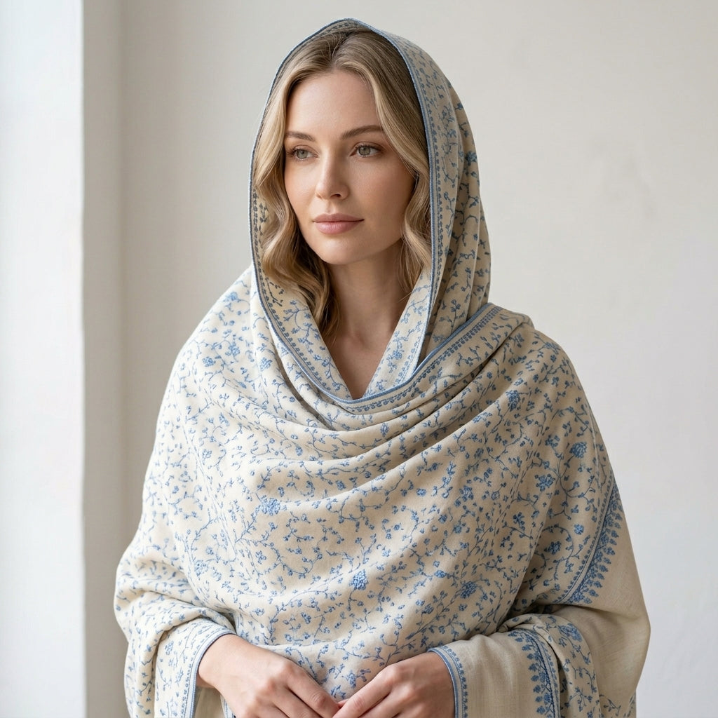 Pashmina Designer Stole — Ikat Pattern Ground