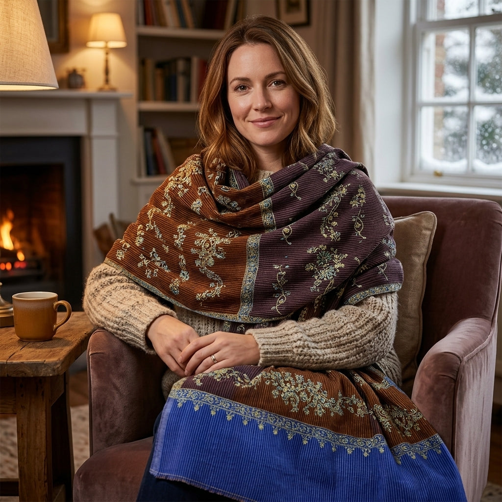 Pashmina Wine & Blue Handwoven Designer Stole