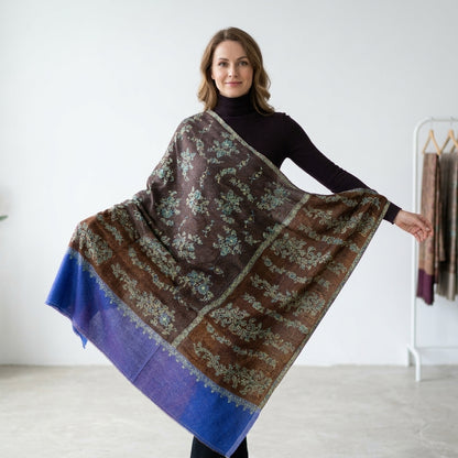 Pashmina Wine & Blue Handwoven Designer Stole