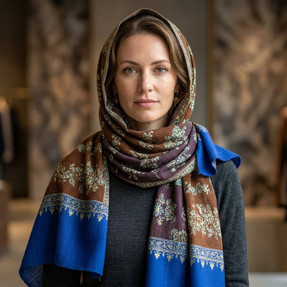 Pashmina Wine & Blue Handwoven Designer Stole
