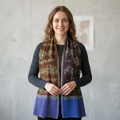Pashmina Wine & Blue Handwoven Designer Stole