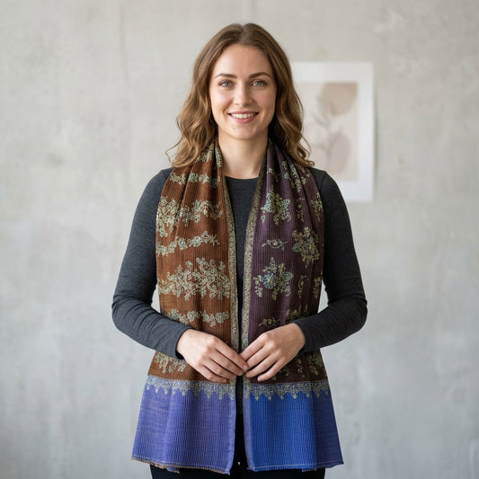 Pashmina Wine & Blue Handwoven Designer Stole