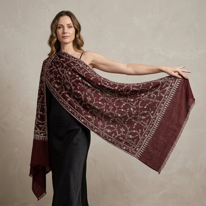Pashmina Burgundy Heritage Embroidery Shawl