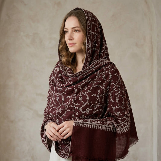Pashmina Burgundy Heritage Embroidery Shawl