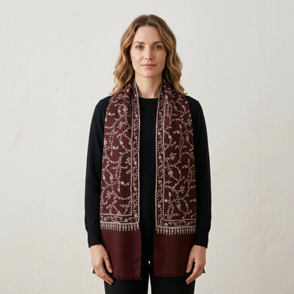 Pashmina Burgundy Heritage Embroidery Shawl