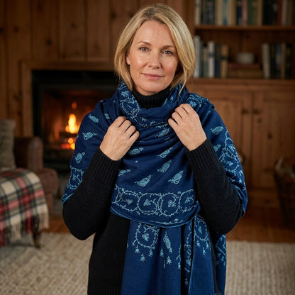 Pashmina Midnight Blue Kashmiri Embroidered  Premium Shawl