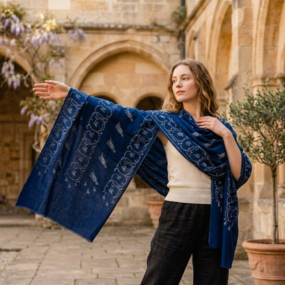 Pashmina Midnight Blue Kashmiri Embroidered  Premium Shawl