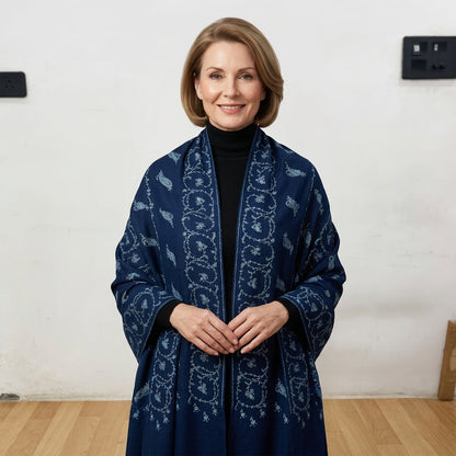 Pashmina Midnight Blue Kashmiri Embroidered  Premium Shawl