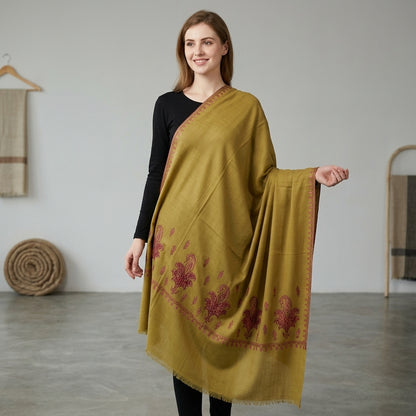 Pashmina Mehndi (Henna Green) Plain Handwoven Stole