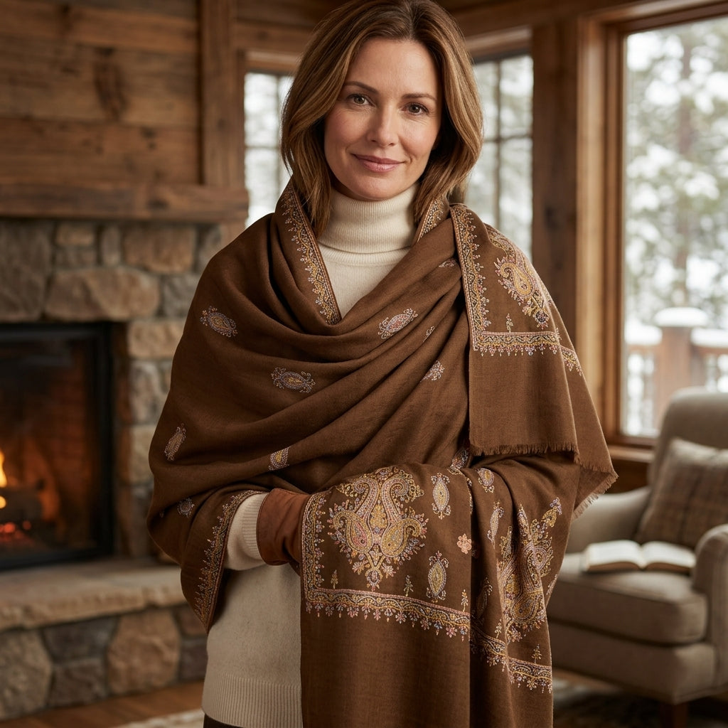Pashmina Chocolate Brown Handwoven Shawl