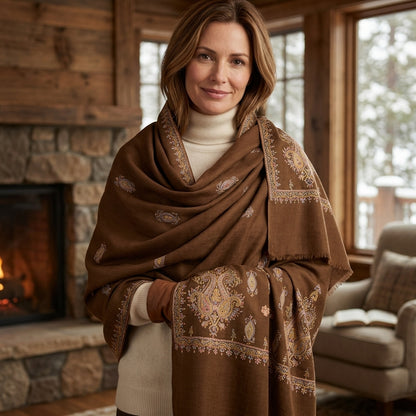 Pashmina Chocolate Brown Handwoven Shawl