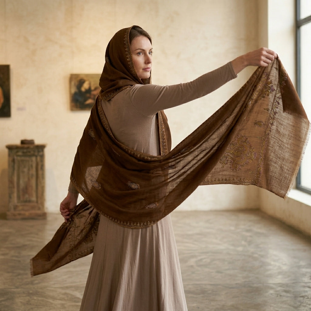 Pashmina Chocolate Brown Handwoven Shawl