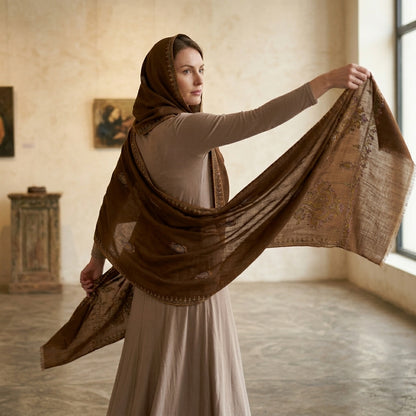 Pashmina Chocolate Brown Handwoven Shawl
