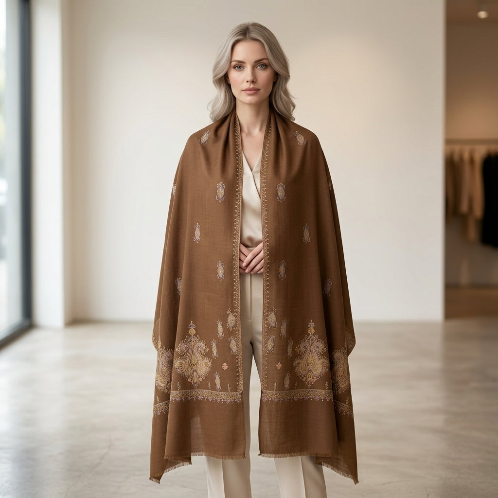 Pashmina Chocolate Brown Handwoven Shawl