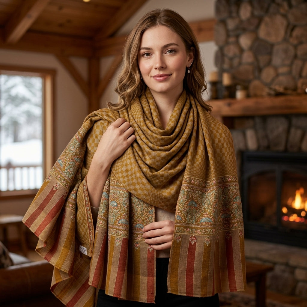 Pashmina Mustard Plain Handwoven Stole — Classic