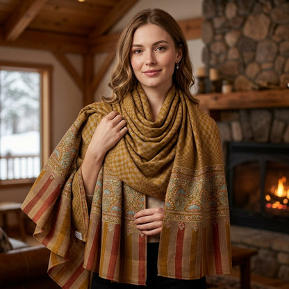 Pashmina Mustard Plain Handwoven Stole — Classic
