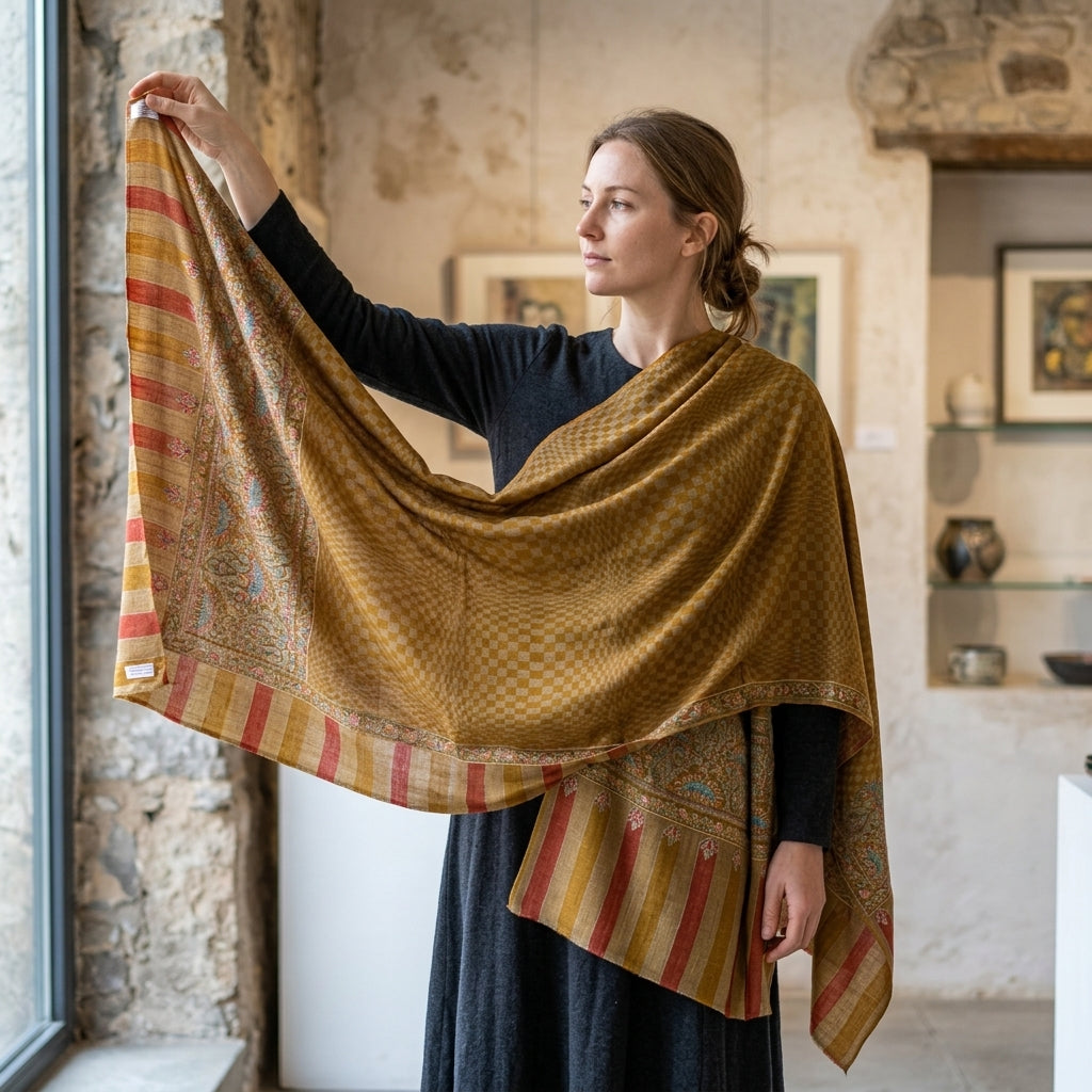 Pashmina Mustard Plain Handwoven Stole — Classic