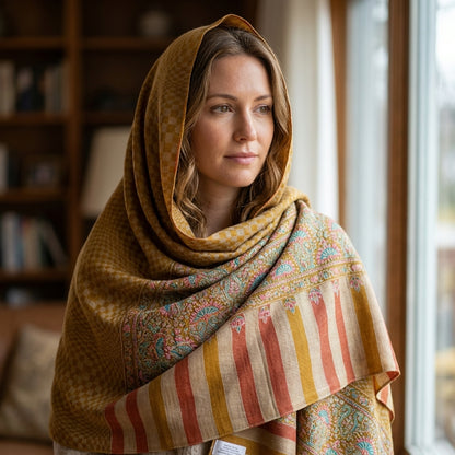Pashmina Mustard Plain Handwoven Stole — Classic