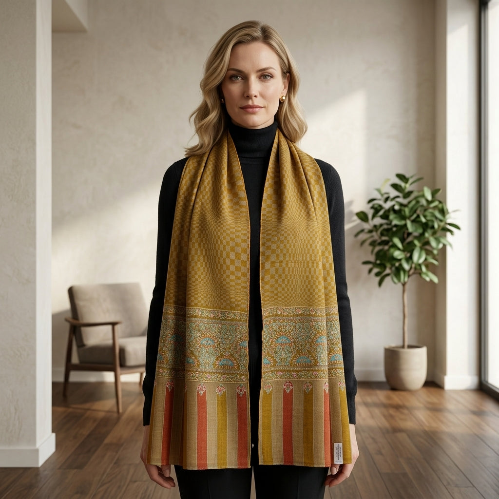 Pashmina Mustard Plain Handwoven Stole — Classic