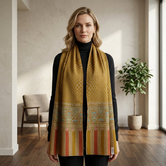 Pashmina Mustard Plain Handwoven Stole — Classic