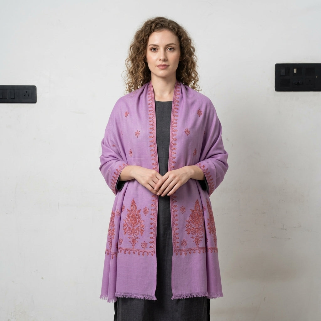 Pashmina Lilac Embroidered Premium Shawl