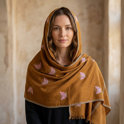 Pashmina Brown Butterfly Embroidered Stole