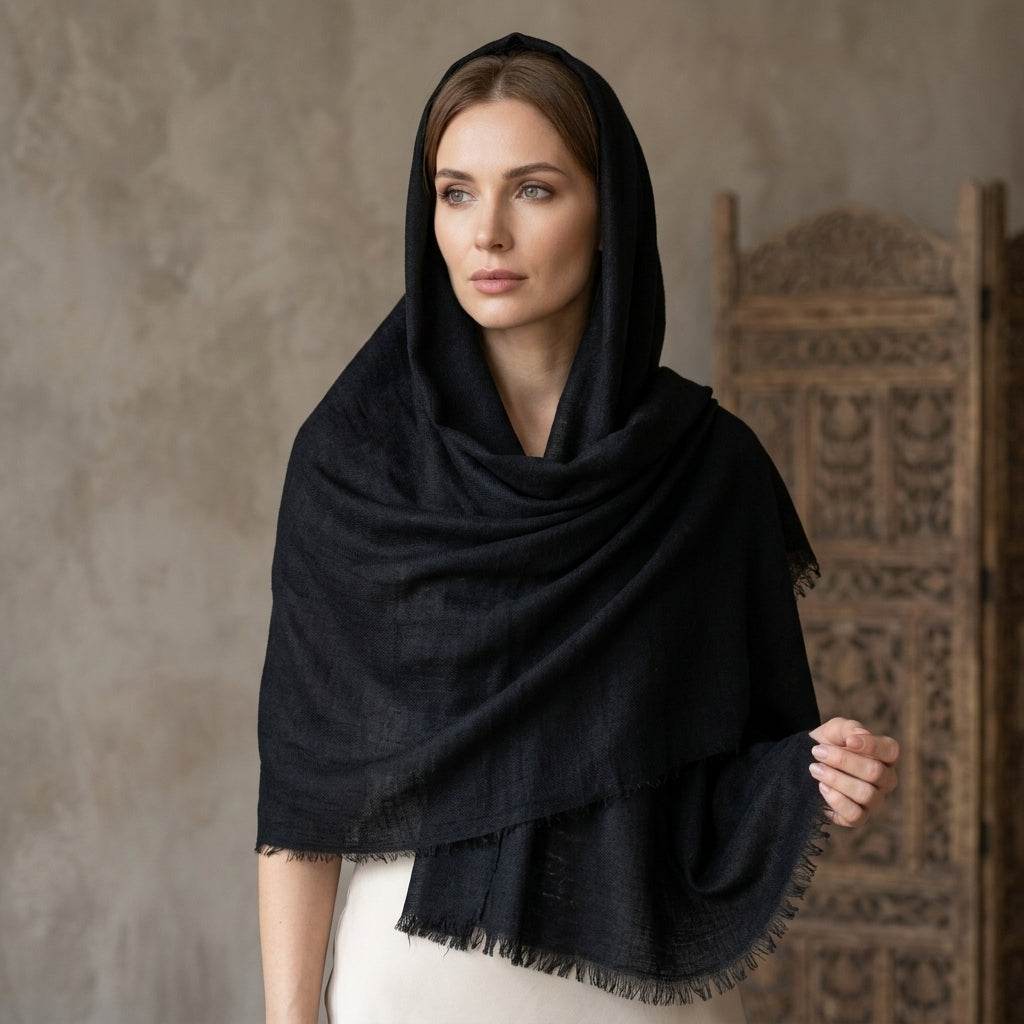Pashmina Midnight Black Classic  Handwoven Shawl