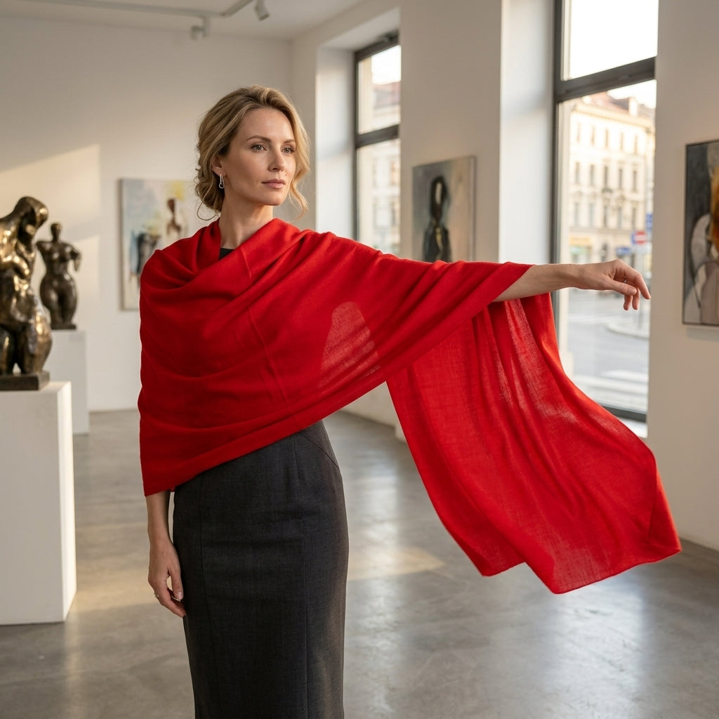 Pashmina Scarlet Red Statement Handwoven Shawl