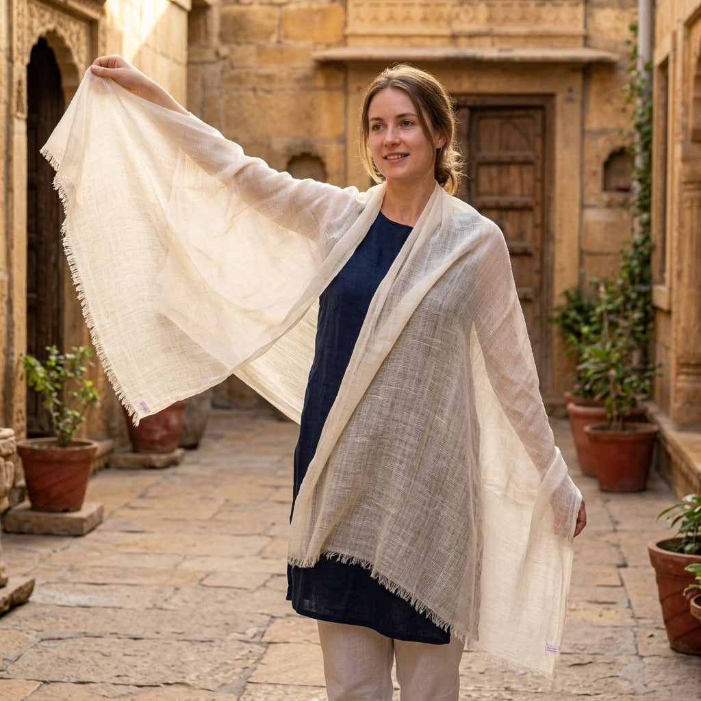 Pashmina Ivory Soft Touch Luxury Handwoven Shawl
