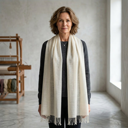 Pashmina Ivory Soft Touch Luxury Handwoven Shawl