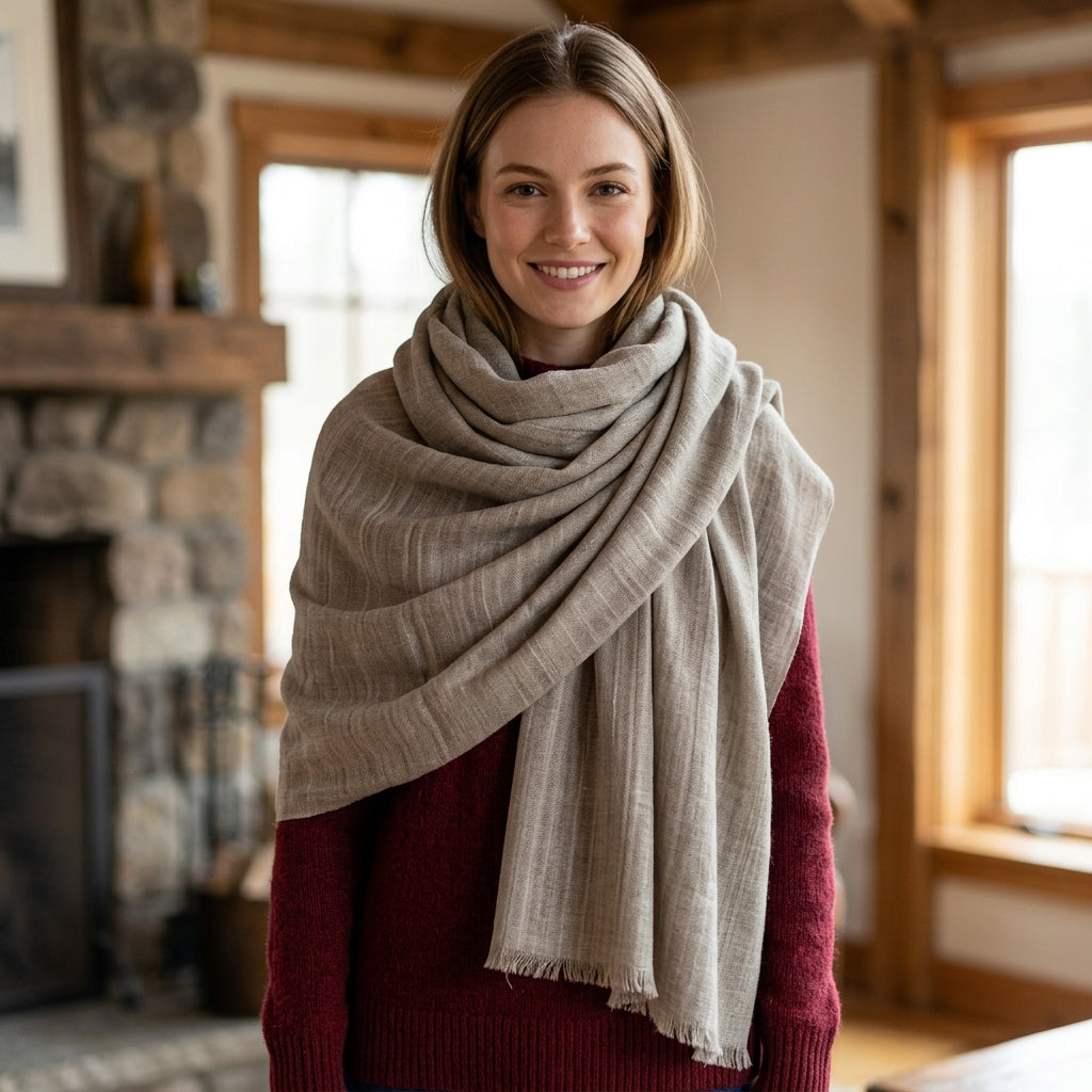 Pashmina Neutral Beige Classic Handwoven Shawl