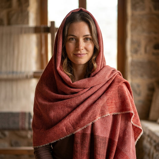 Pashmina Dual Tone Rust & Red Designer  Handwoven Shawl