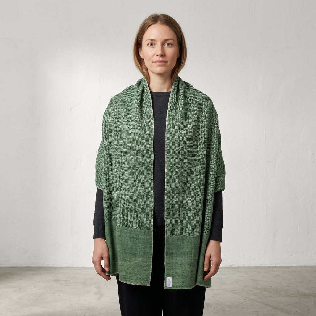 Pashmina Green Self-Patterned Reversible Shawl — Fishbowl Design