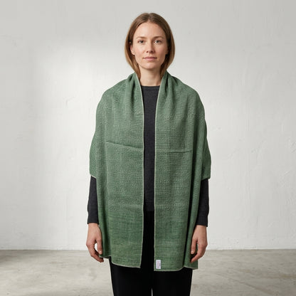 Pashmina Green Self-Patterned Reversible Shawl — Fishbowl Design