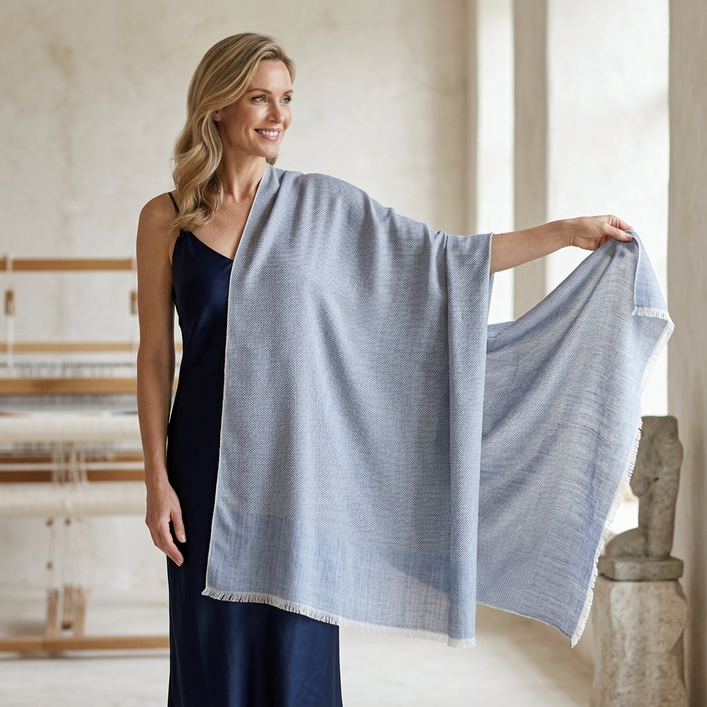 Pashmina Soft Grey Self-Patterned Reversible Shawl — Fishbowl Design