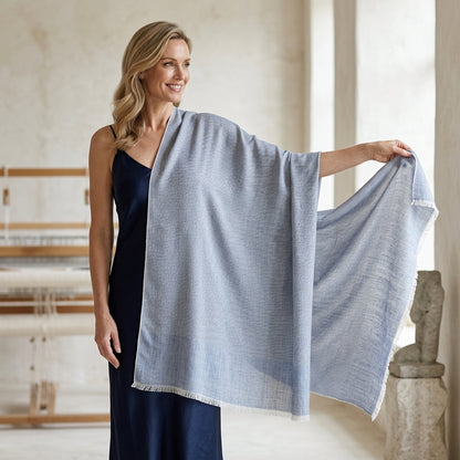 Pashmina Soft Grey Self-Patterned Reversible Shawl — Fishbowl Design