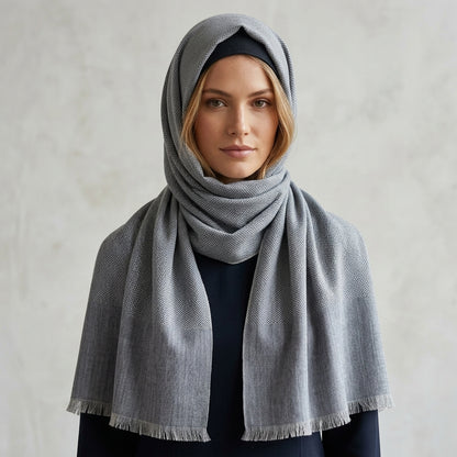 Pashmina Soft Grey Self-Patterned Reversible Shawl — Fishbowl Design