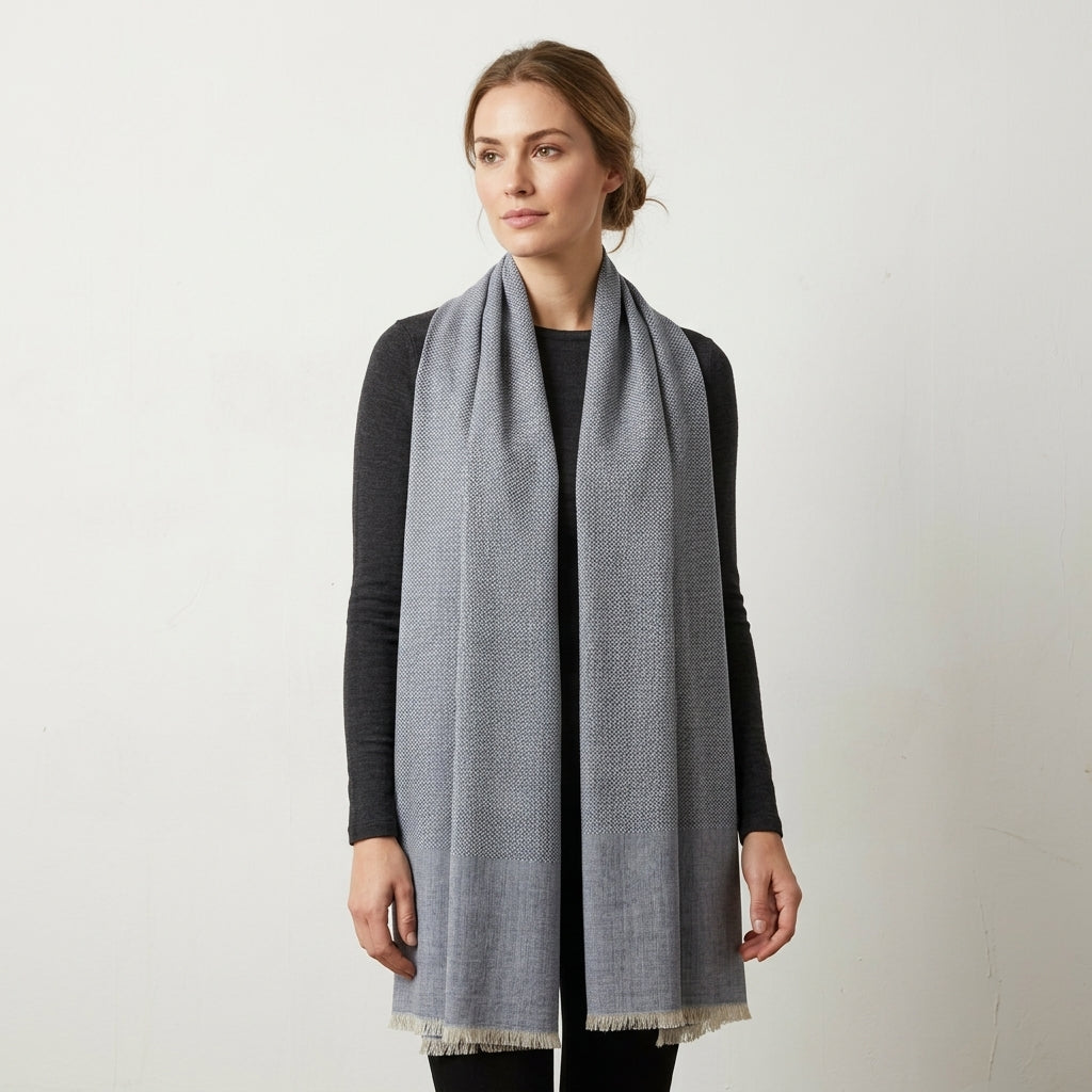 Pashmina Soft Grey Self-Patterned Reversible Shawl — Fishbowl Design