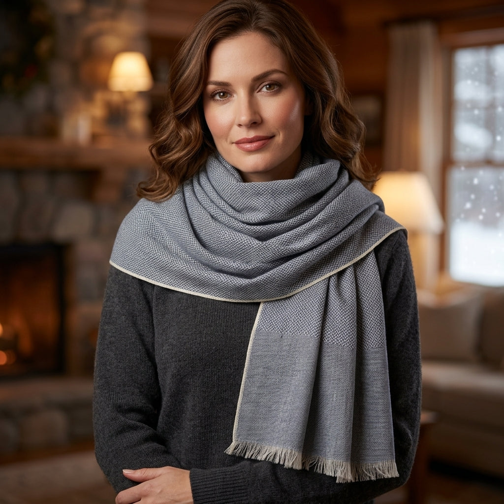 Pashmina Soft Grey Self-Patterned Reversible Shawl — Fishbowl Design