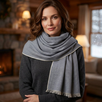 Pashmina Soft Grey Self-Patterned Reversible Shawl — Fishbowl Design
