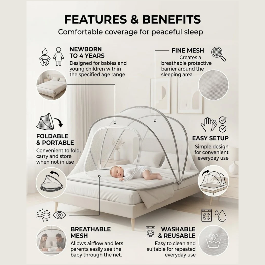 Foldable Baby Mosquito Net for Bed – Newborn to 4 Years