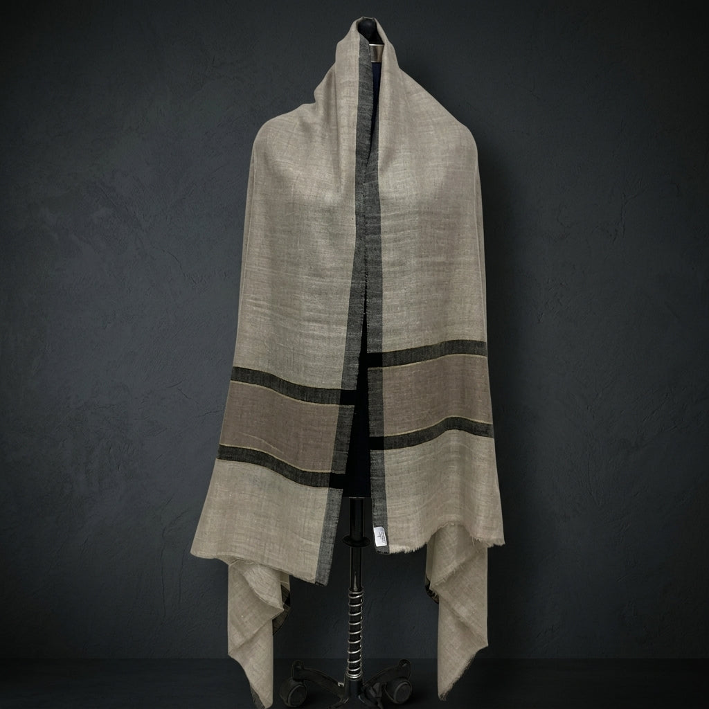 Pashmina Grey & Ivory Bold Stripe Shawl